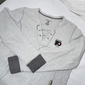 Antigua Philadelphia Flyers Lace Up Sweatshirt NHL‎ Hockey Y2K Gray Womens- M